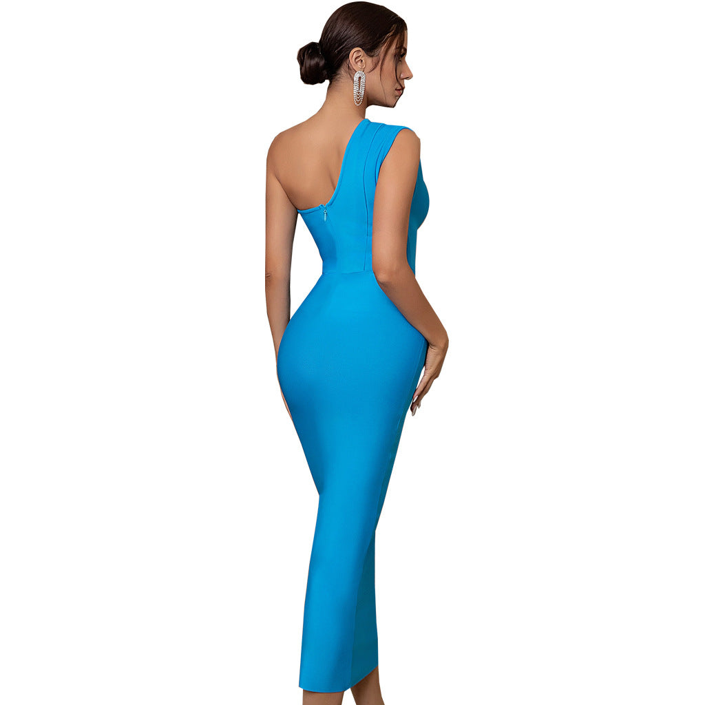 LADIES ONE SLEEVE DRESS BLACK / BLUE / RED (SIZE S - 2XL)