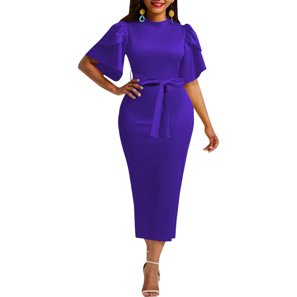 LADIES SHORT SLEEVE DRESS BLUE / PURPLE / BLACK (SIZE S - 2XL)