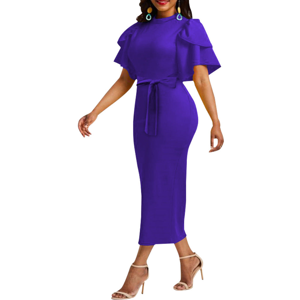 LADIES SHORT SLEEVE DRESS BLUE / PURPLE / BLACK (SIZE S - 2XL)