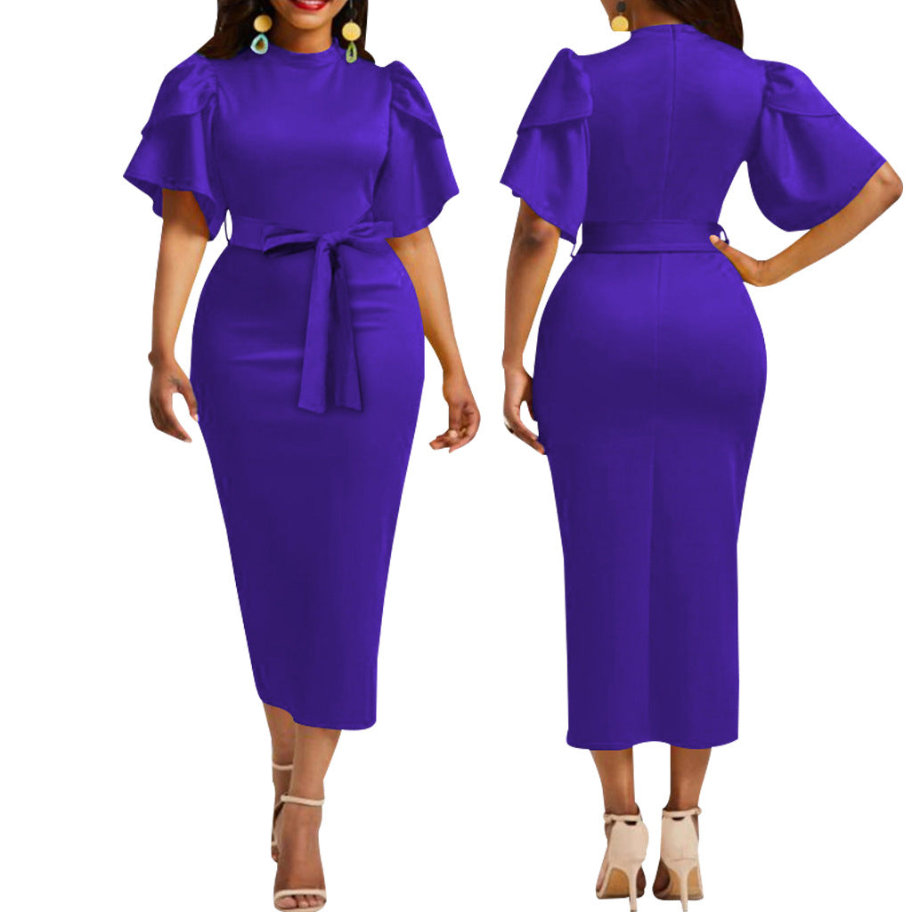 LADIES SHORT SLEEVE DRESS BLUE / PURPLE / BLACK (SIZE S - 2XL)