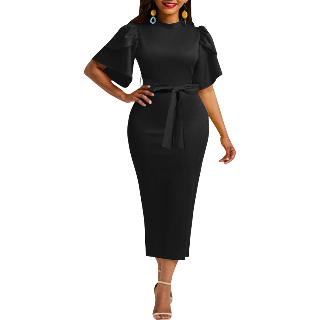 LADIES SHORT SLEEVE DRESS BLUE / PURPLE / BLACK (SIZE S - 2XL)