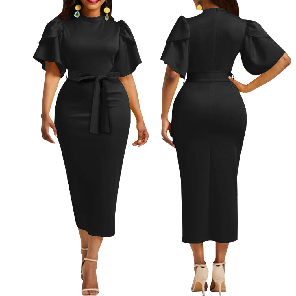 LADIES SHORT SLEEVE DRESS BLUE / PURPLE / BLACK (SIZE S - 2XL)