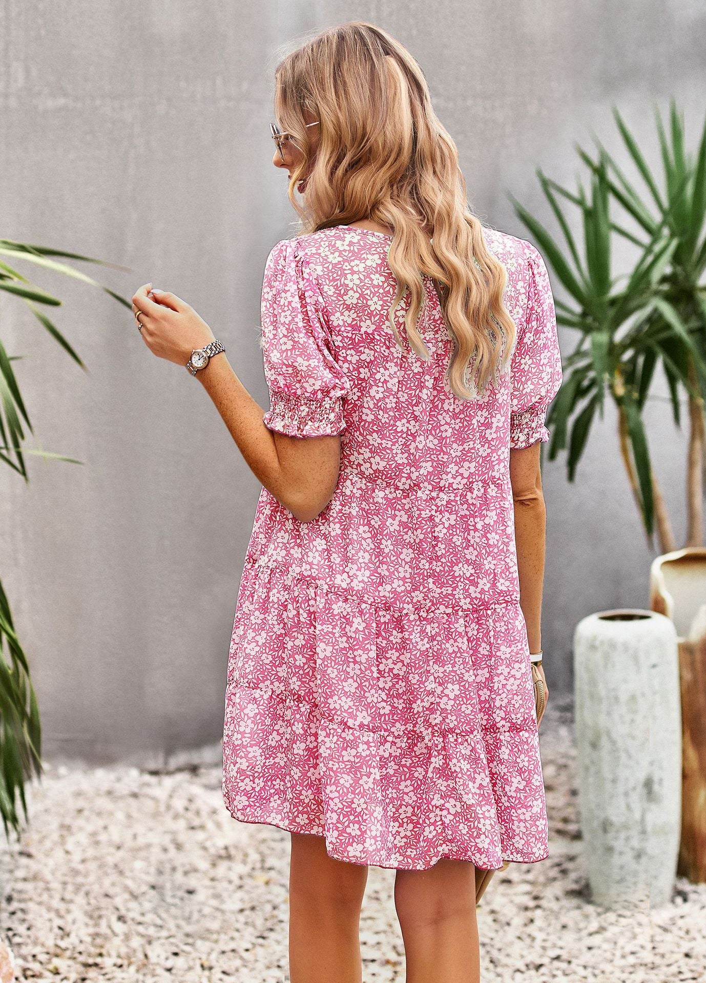 LADIES SHORT SLEEVE DRESS PINK / BLACK / YELLOW / BLUE (SIZE S - XL)