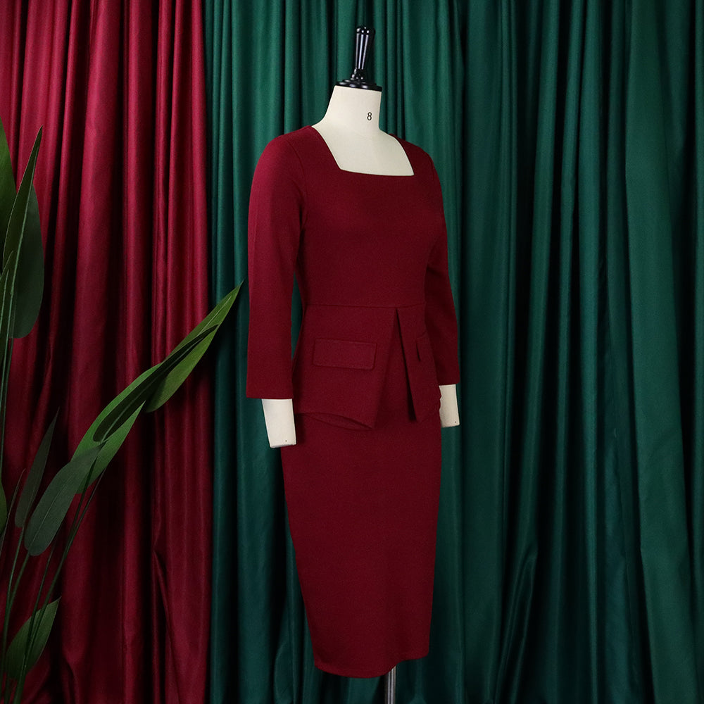 LADIES OFFICE DRESS WINE RED / BLUE / PINK / GREEN (SIZE S - 3XL)