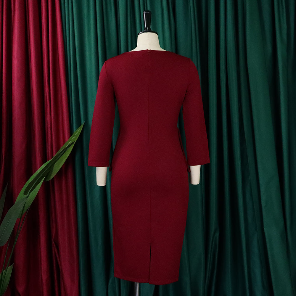LADIES OFFICE DRESS WINE RED / BLUE / PINK / GREEN (SIZE S - 3XL)