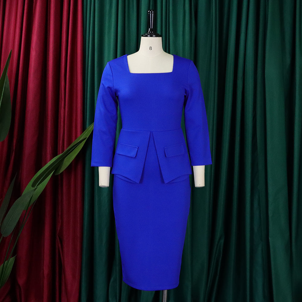 LADIES OFFICE DRESS WINE RED / BLUE / PINK / GREEN (SIZE S - 3XL)