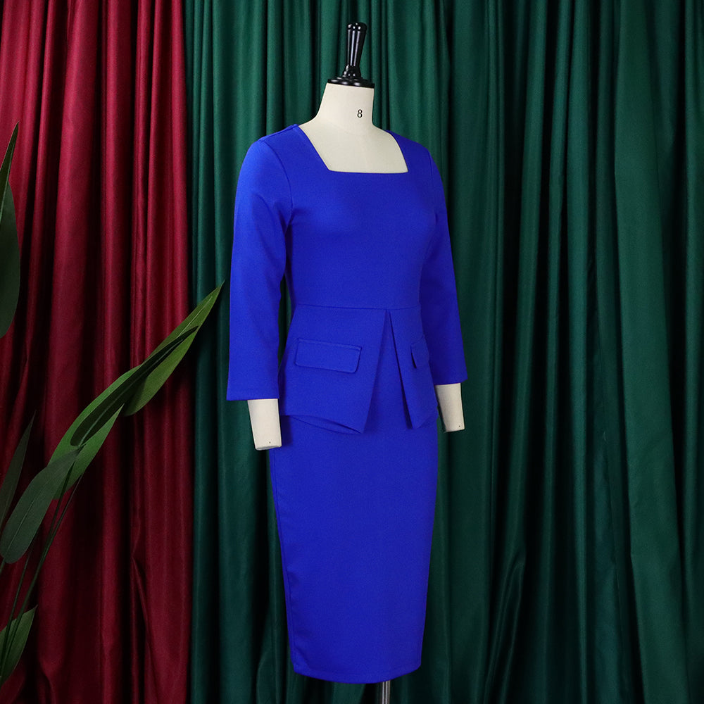 LADIES OFFICE DRESS WINE RED / BLUE / PINK / GREEN (SIZE S - 3XL)