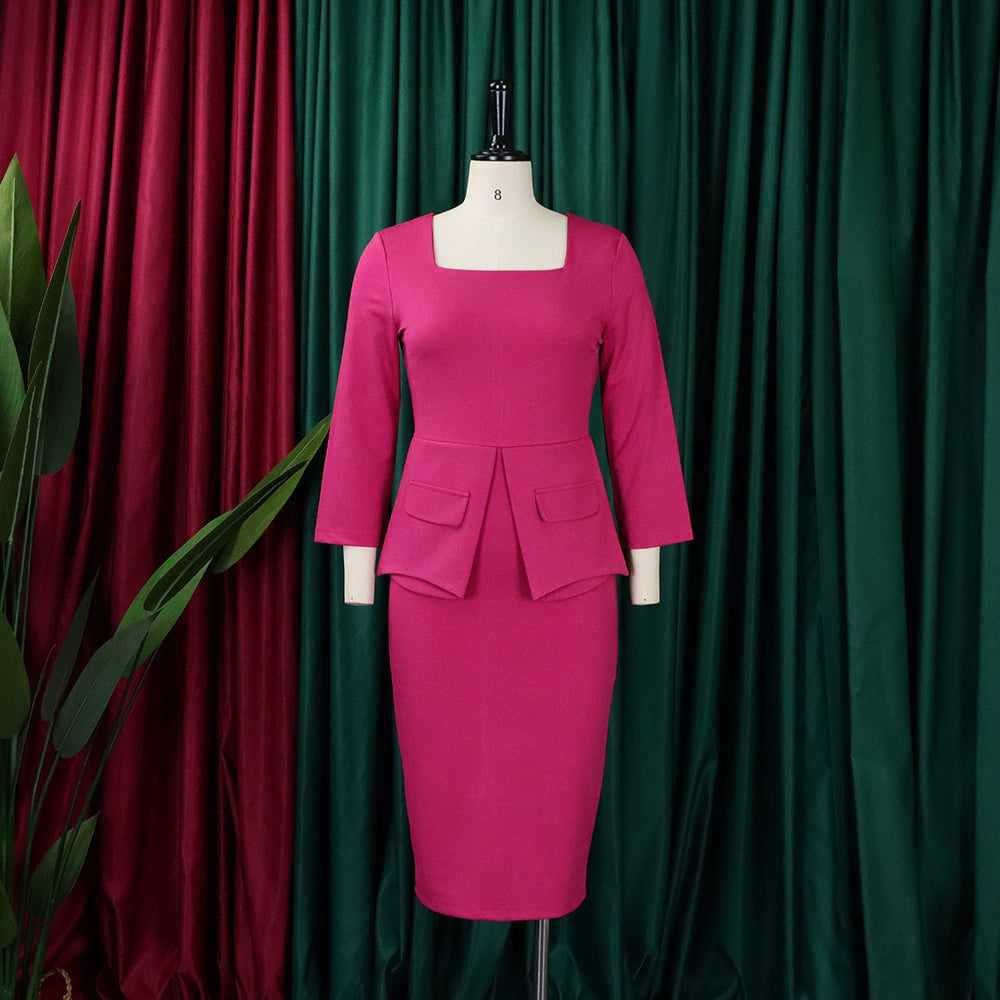LADIES OFFICE DRESS WINE RED / BLUE / PINK / GREEN (SIZE S - 3XL)