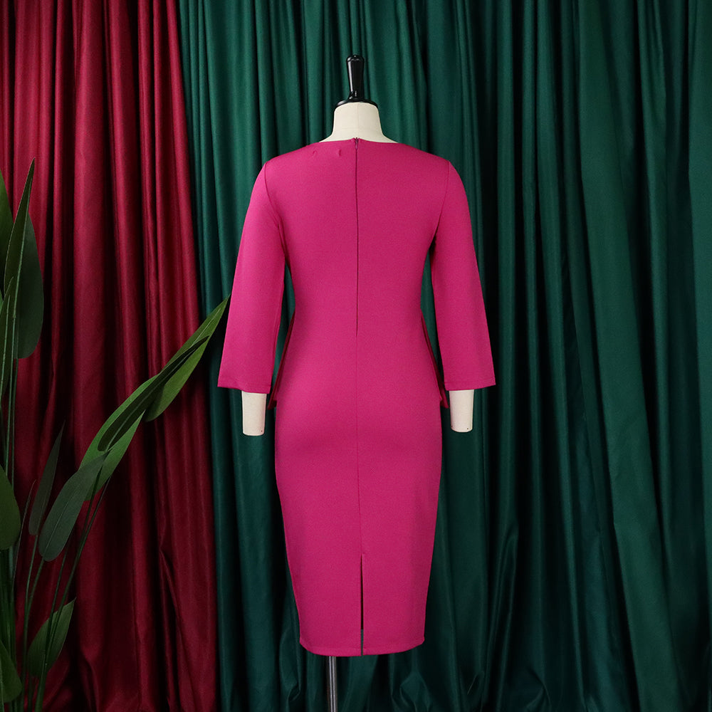 LADIES OFFICE DRESS WINE RED / BLUE / PINK / GREEN (SIZE S - 3XL)