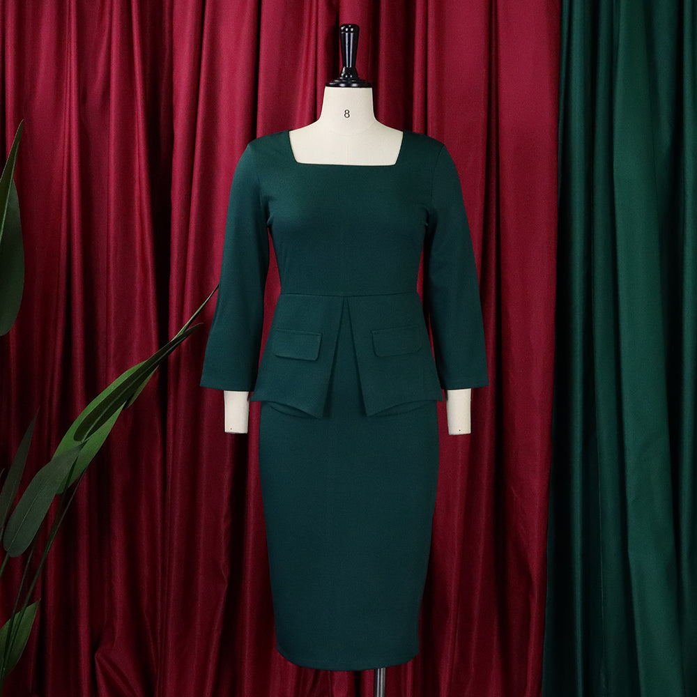 LADIES OFFICE DRESS WINE RED / BLUE / PINK / GREEN (SIZE S - 3XL)