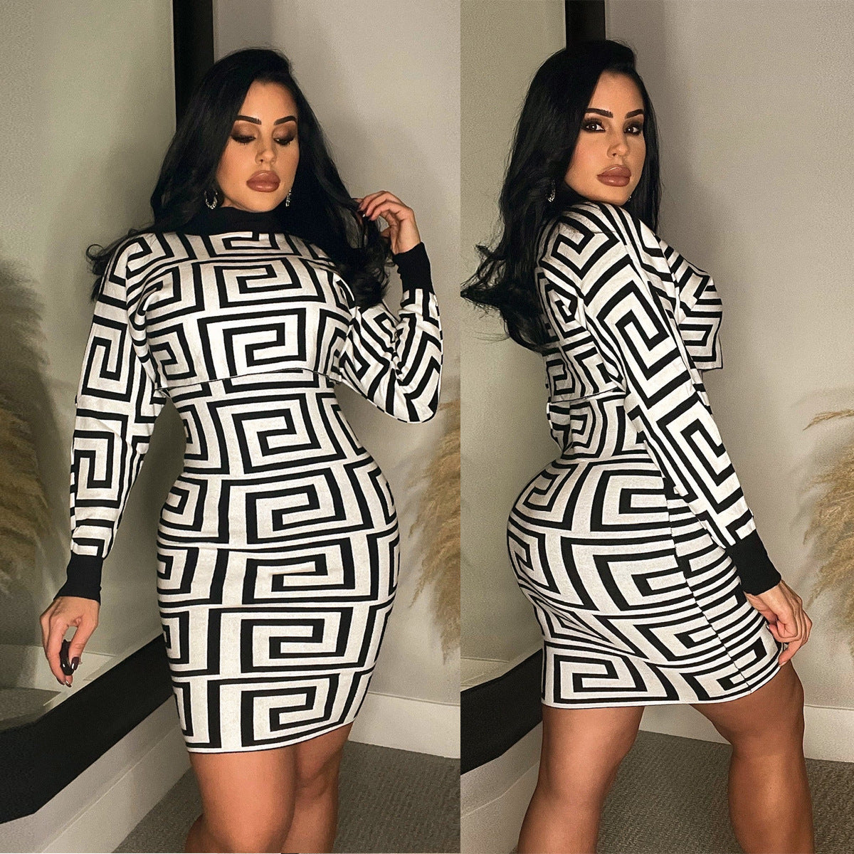 LADIES LONG SLEEVE DRESS (2 PIECE SET) (SIZE S - 2XL)
