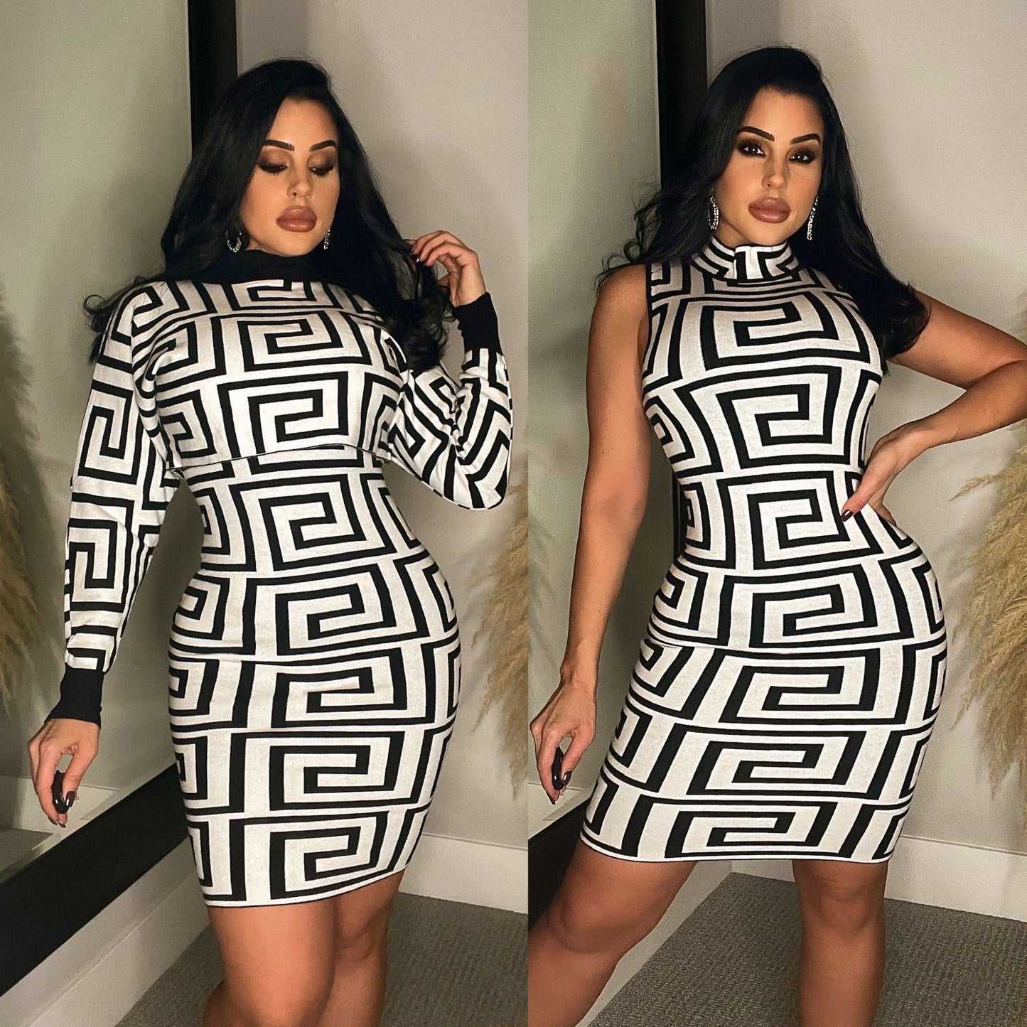 LADIES LONG SLEEVE DRESS (2 PIECE SET) (SIZE S - 2XL)