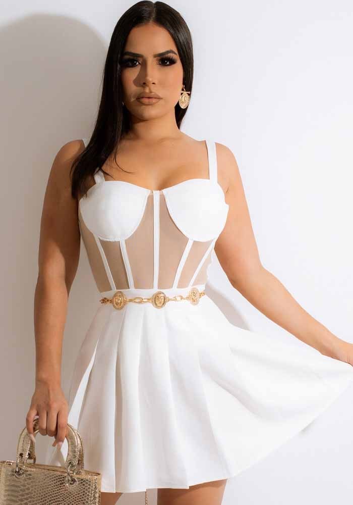 LADIES STRAPLESS DRESS WHITE / BLACK / ORANGE (SIZE S - 2XL)