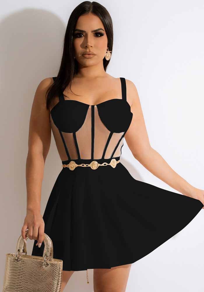 LADIES STRAPLESS DRESS WHITE / BLACK / ORANGE (SIZE S - 2XL)
