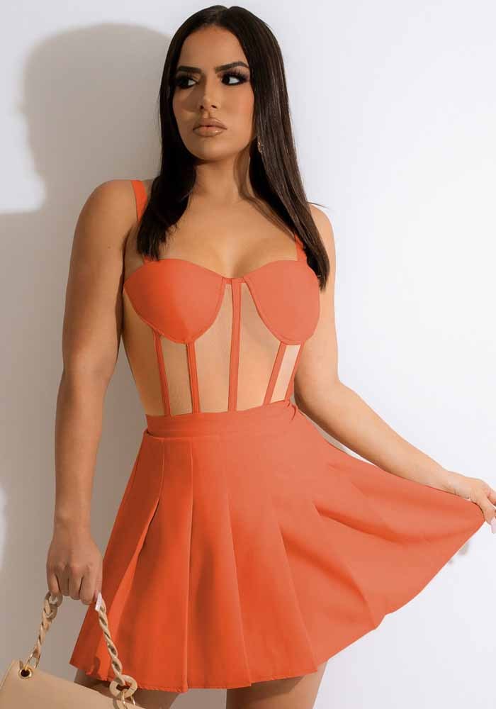 LADIES STRAPLESS DRESS WHITE / BLACK / ORANGE (SIZE S - 2XL)