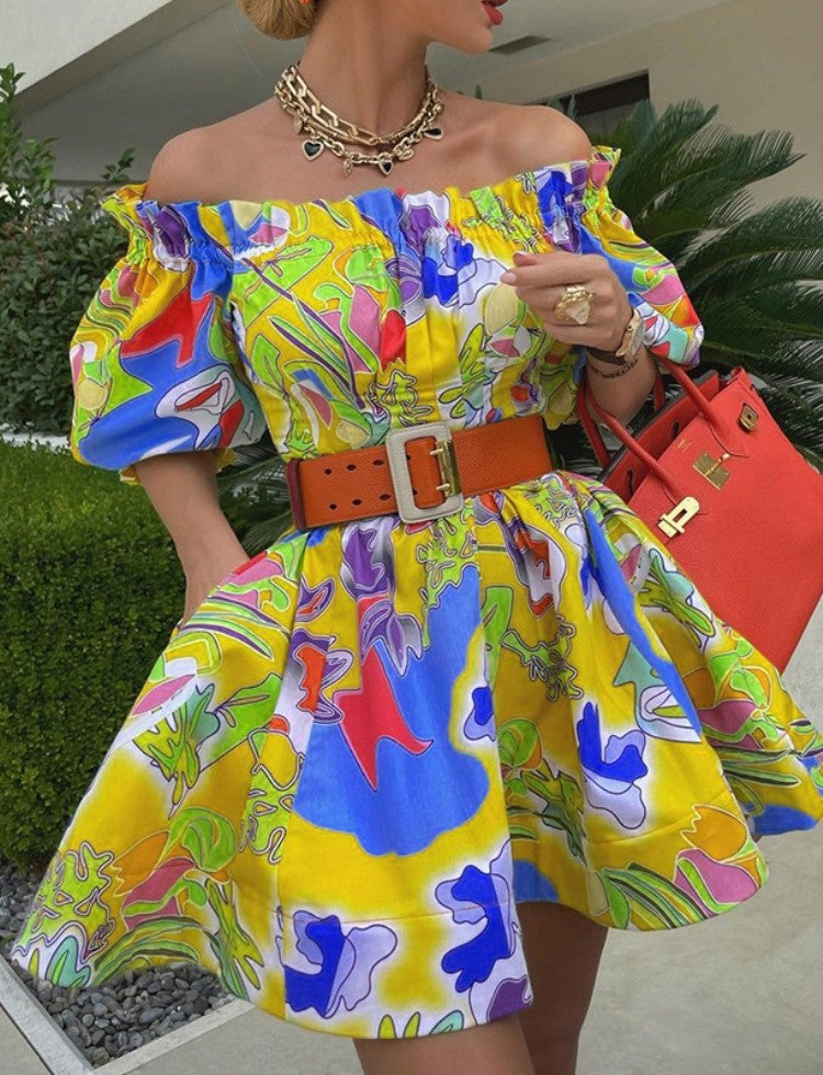 LADIES OFF THE SHOULDER DRESS YELLOW / PURPLE / ORANGE (SIZE S / M / L / XL