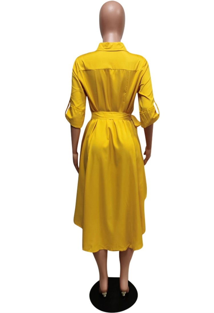 LADIES LONG SLEEVE DRESS YELLOW / WINE RED (SIZE S - 2XL)