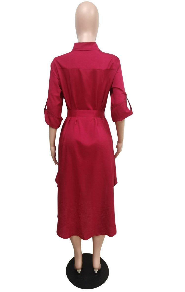 LADIES LONG SLEEVE DRESS YELLOW / WINE RED (SIZE S - 2XL)