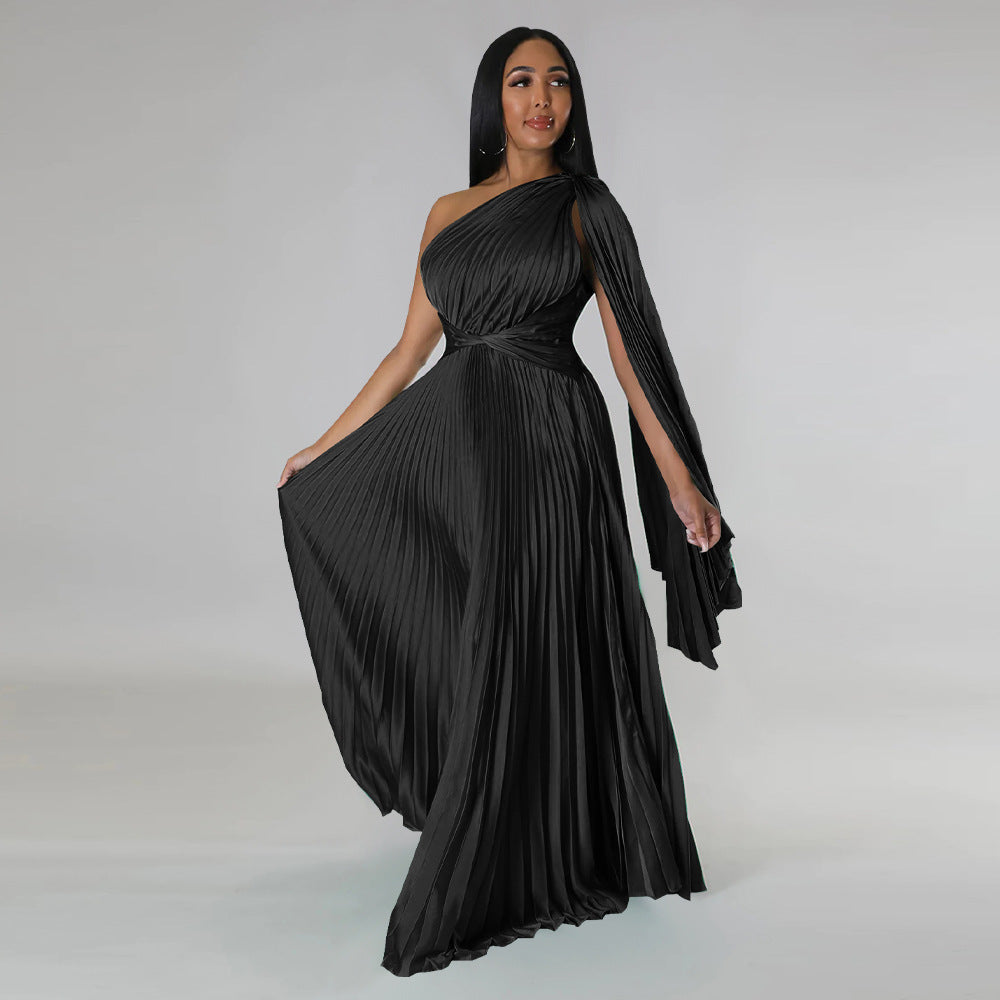 LADIES ONE SHOULDER DRESS BLACK / GREEN / GOLD / BLUE / RED (SIZE S - 2XL)