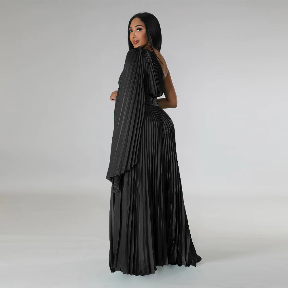 LADIES ONE SHOULDER DRESS BLACK / GREEN / GOLD / BLUE / RED (SIZE S - 2XL)