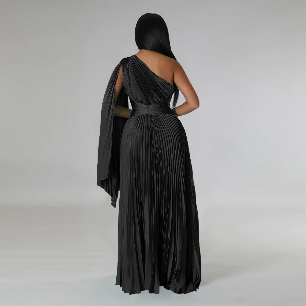 LADIES ONE SHOULDER DRESS BLACK / GREEN / GOLD / BLUE / RED (SIZE S - 2XL)
