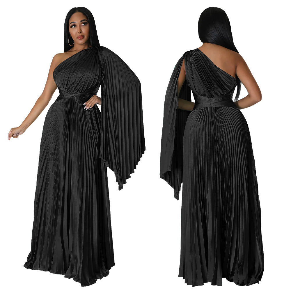LADIES ONE SHOULDER DRESS BLACK / GREEN / GOLD / BLUE / RED (SIZE S - 2XL)