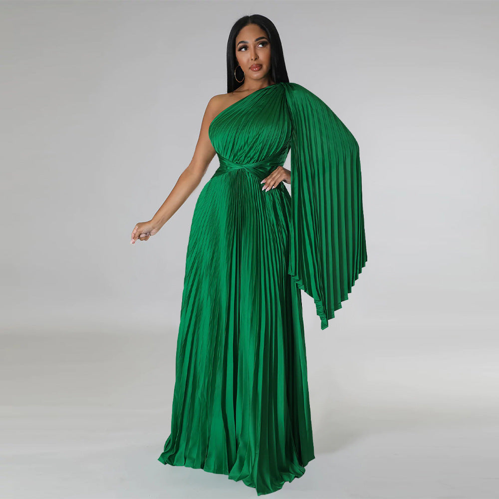 LADIES ONE SHOULDER DRESS BLACK / GREEN / GOLD / BLUE / RED (SIZE S - 2XL)