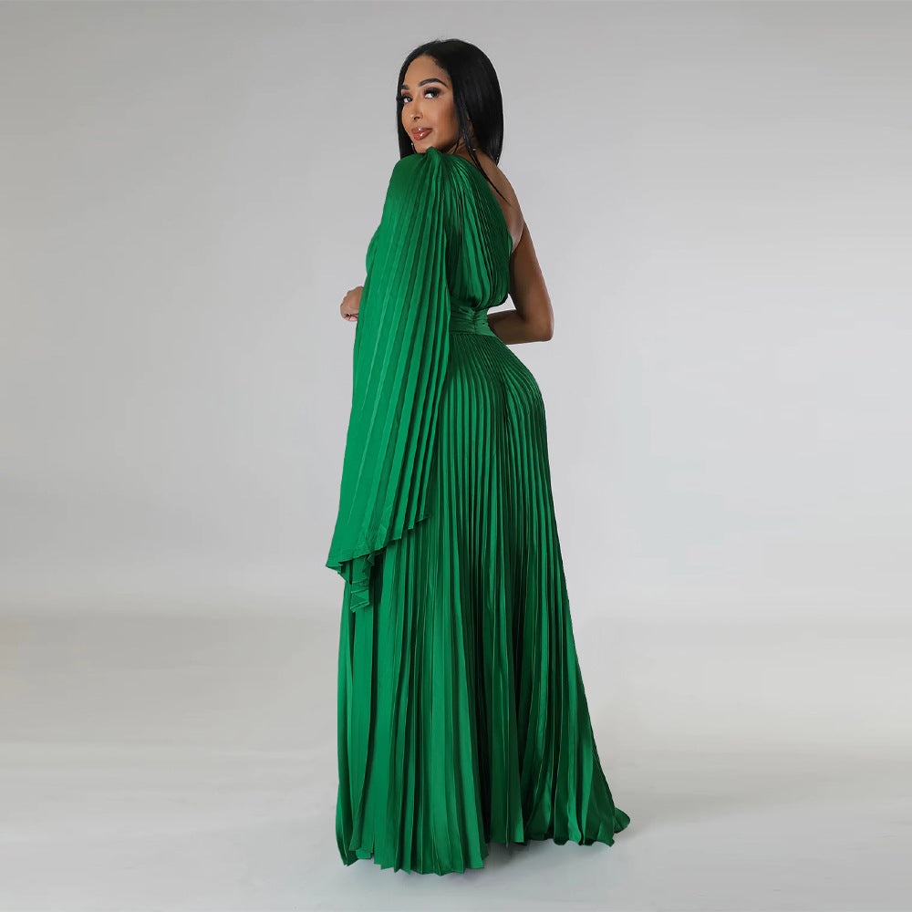 LADIES ONE SHOULDER DRESS BLACK / GREEN / GOLD / BLUE / RED (SIZE S - 2XL)
