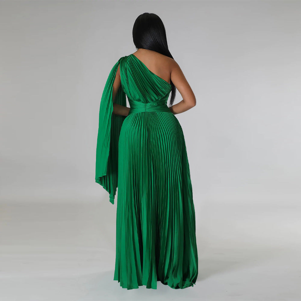 LADIES ONE SHOULDER DRESS BLACK / GREEN / GOLD / BLUE / RED (SIZE S - 2XL)