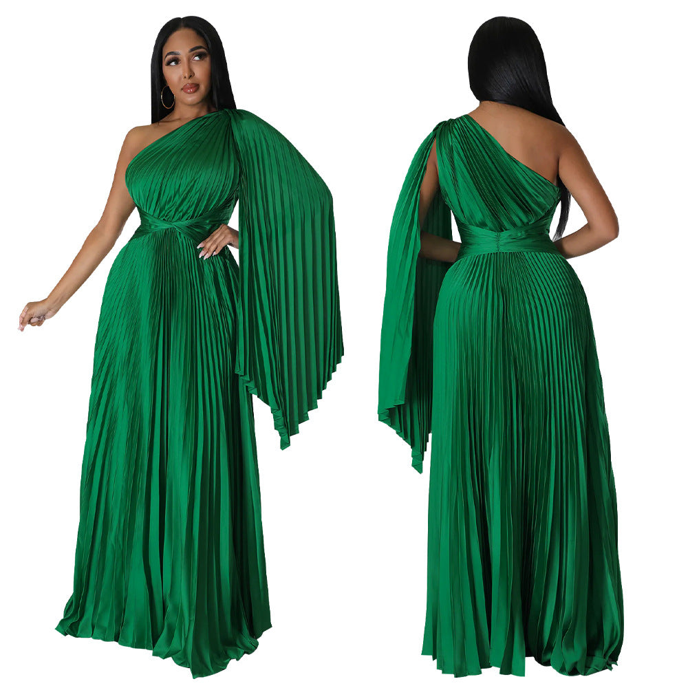 LADIES ONE SHOULDER DRESS BLACK / GREEN / GOLD / BLUE / RED (SIZE S - 2XL)