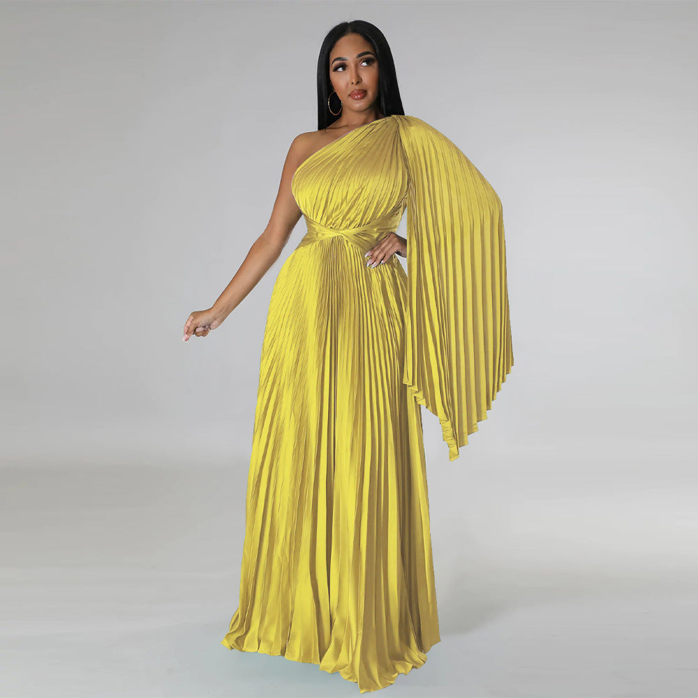 LADIES ONE SHOULDER DRESS BLACK / GREEN / GOLD / BLUE / RED (SIZE S - 2XL)