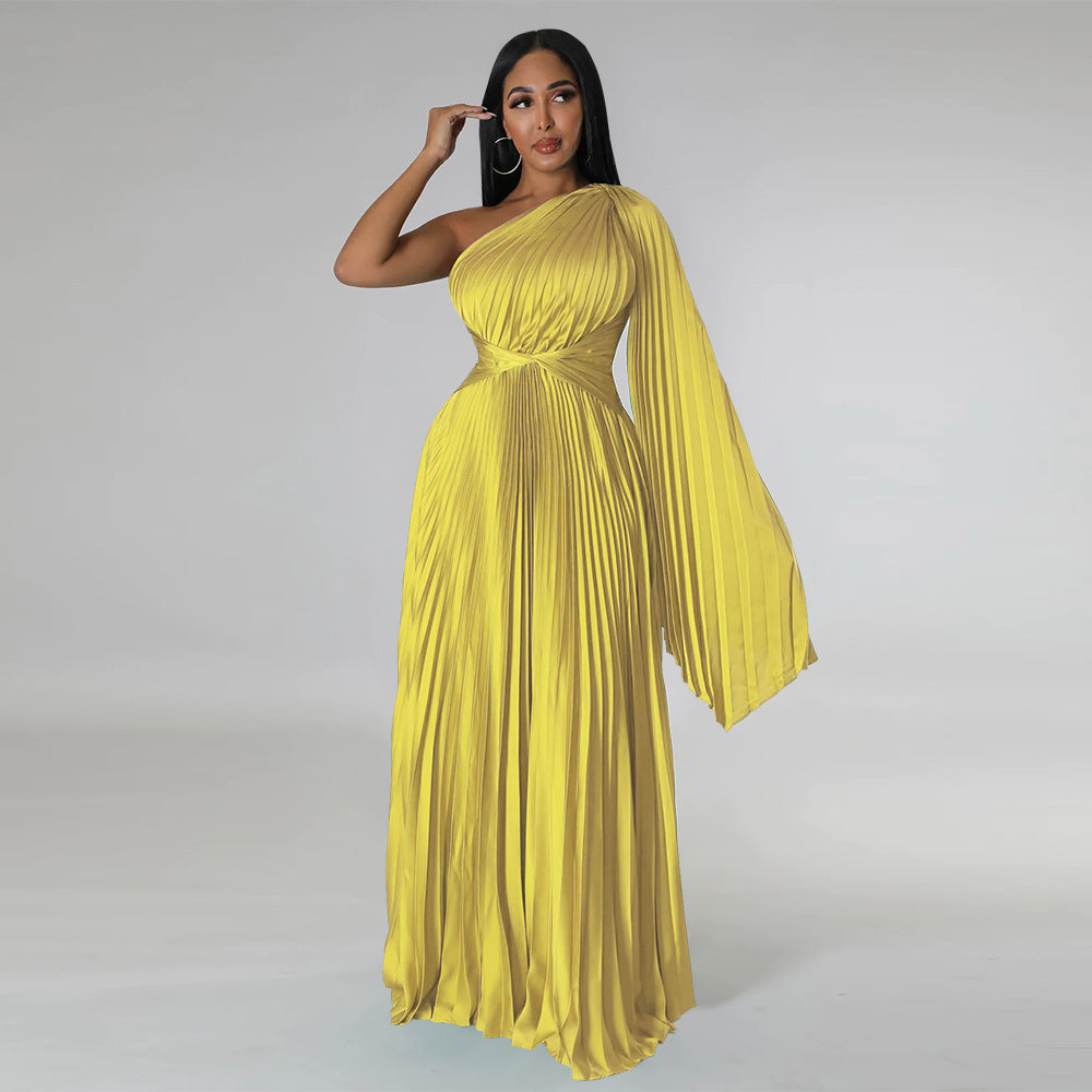 LADIES ONE SHOULDER DRESS BLACK / GREEN / GOLD / BLUE / RED (SIZE S - 2XL)