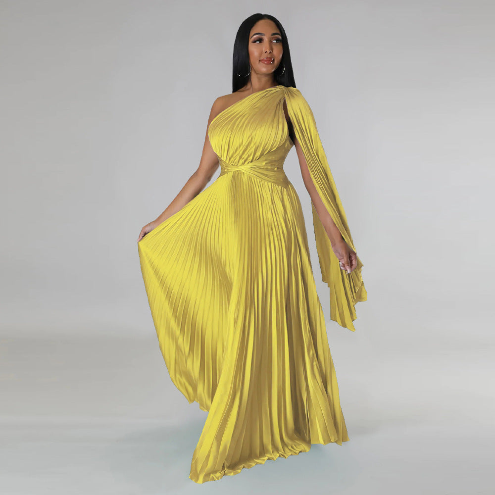 LADIES ONE SHOULDER DRESS BLACK / GREEN / GOLD / BLUE / RED (SIZE S - 2XL)