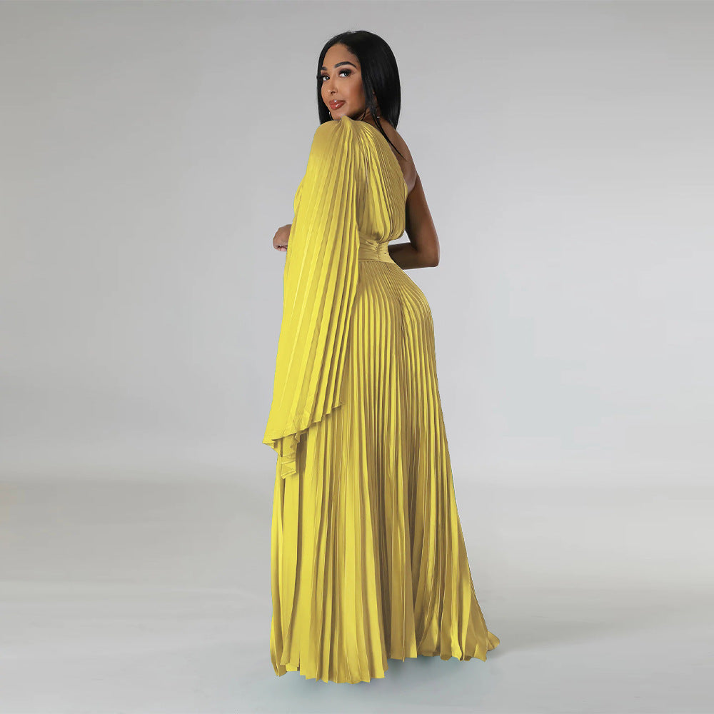 LADIES ONE SHOULDER DRESS BLACK / GREEN / GOLD / BLUE / RED (SIZE S - 2XL)