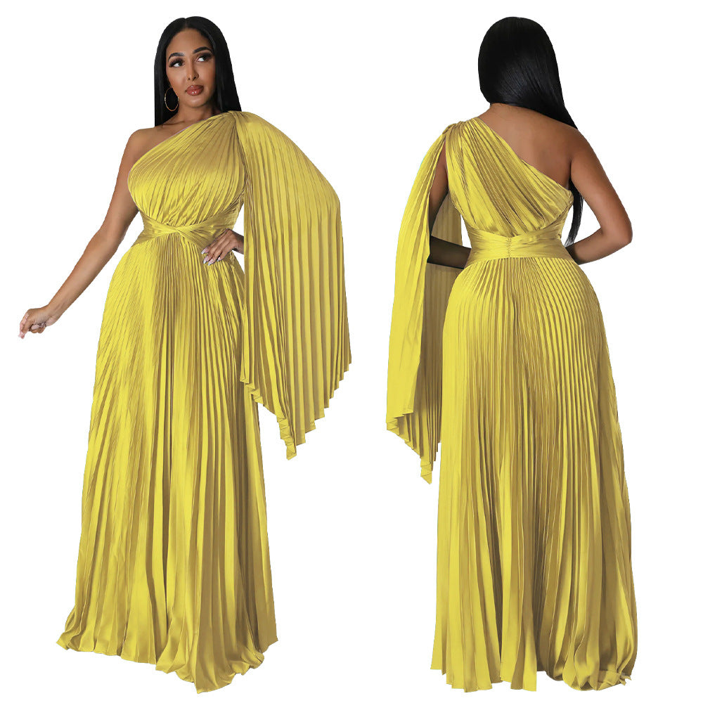LADIES ONE SHOULDER DRESS BLACK / GREEN / GOLD / BLUE / RED (SIZE S - 2XL)