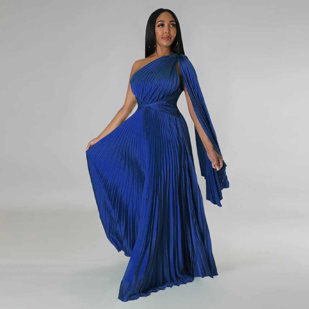 LADIES ONE SHOULDER DRESS BLACK / GREEN / GOLD / BLUE / RED (SIZE S - 2XL)