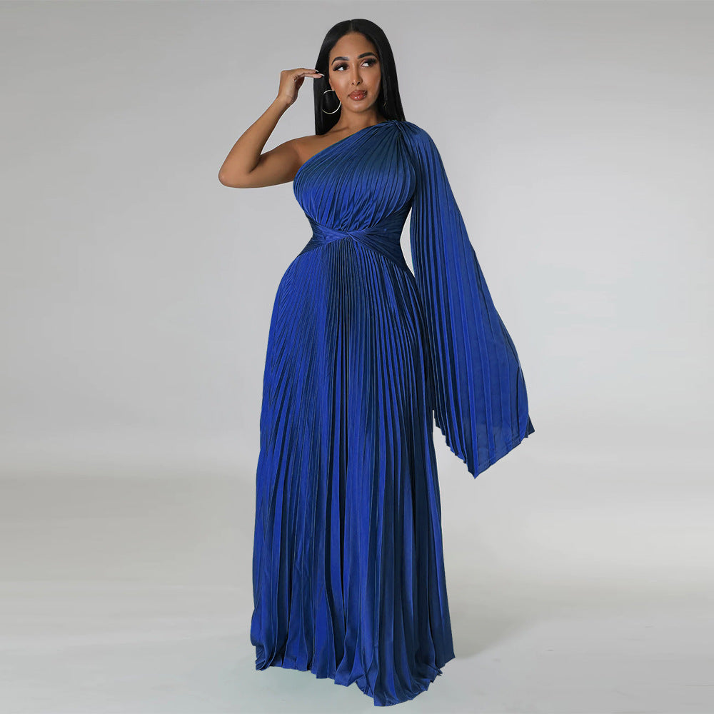 LADIES ONE SHOULDER DRESS BLACK / GREEN / GOLD / BLUE / RED (SIZE S - 2XL)