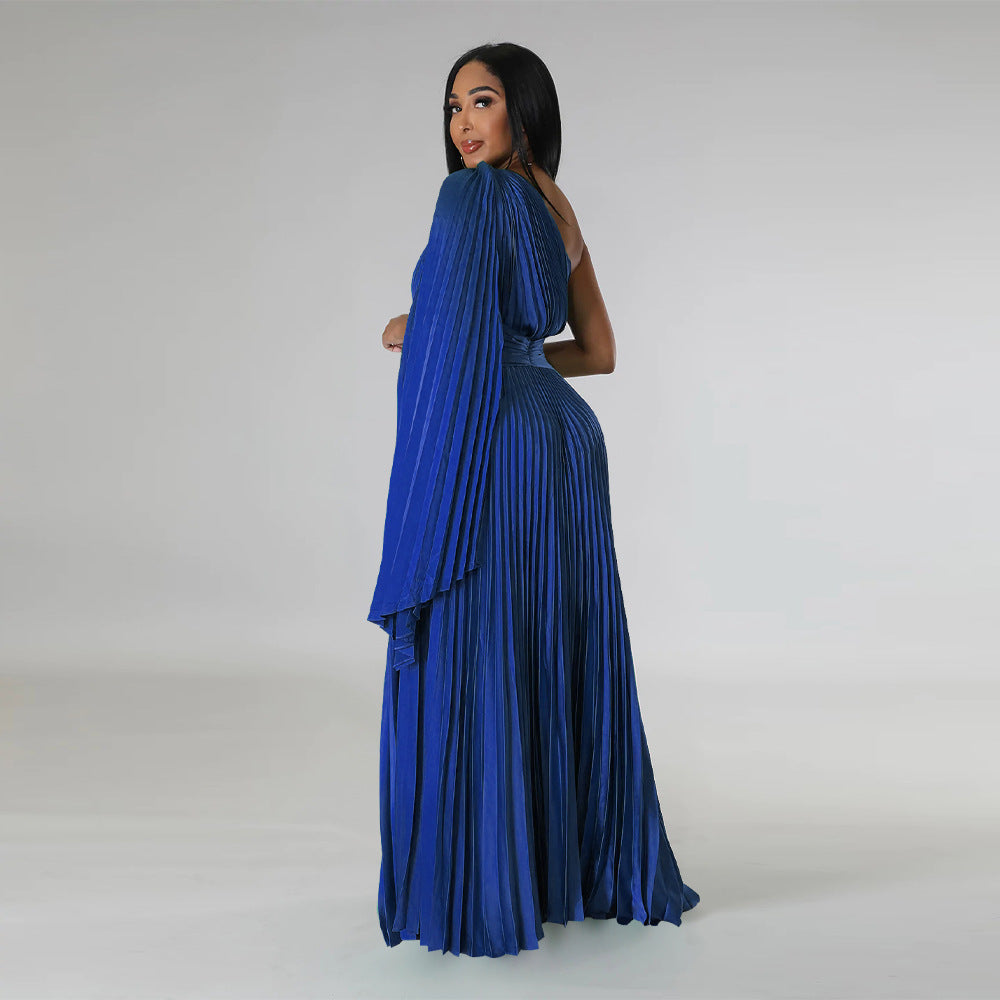 LADIES ONE SHOULDER DRESS BLACK / GREEN / GOLD / BLUE / RED (SIZE S - 2XL)