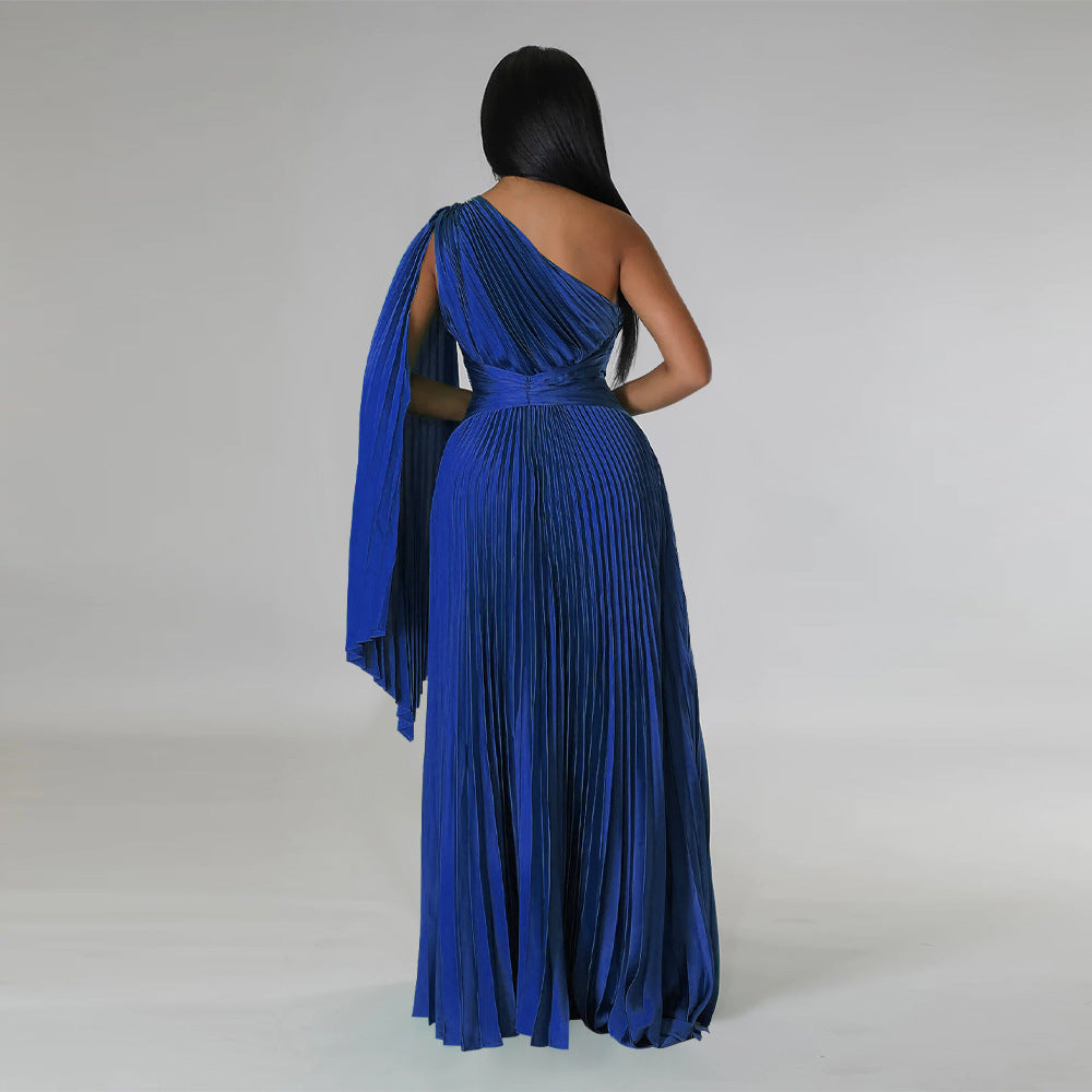 LADIES ONE SHOULDER DRESS BLACK / GREEN / GOLD / BLUE / RED (SIZE S - 2XL)