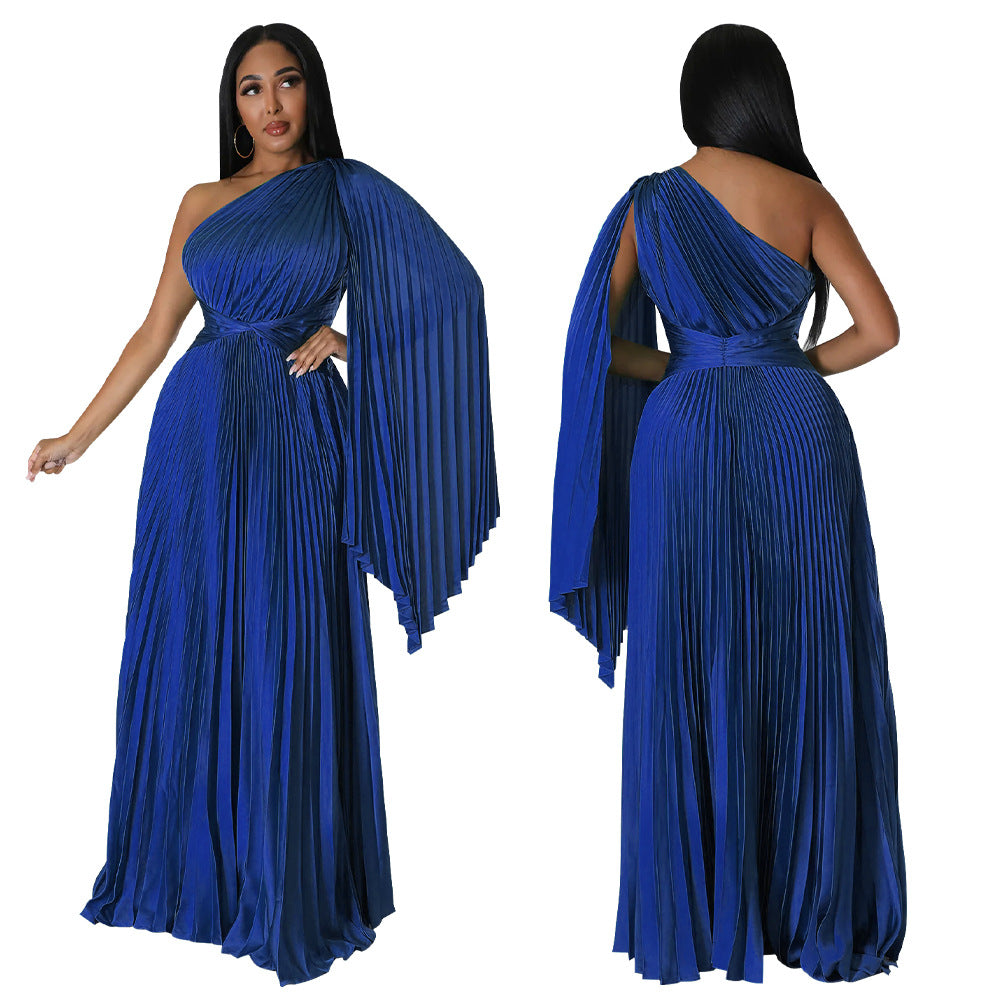 LADIES ONE SHOULDER DRESS BLACK / GREEN / GOLD / BLUE / RED (SIZE S - 2XL)