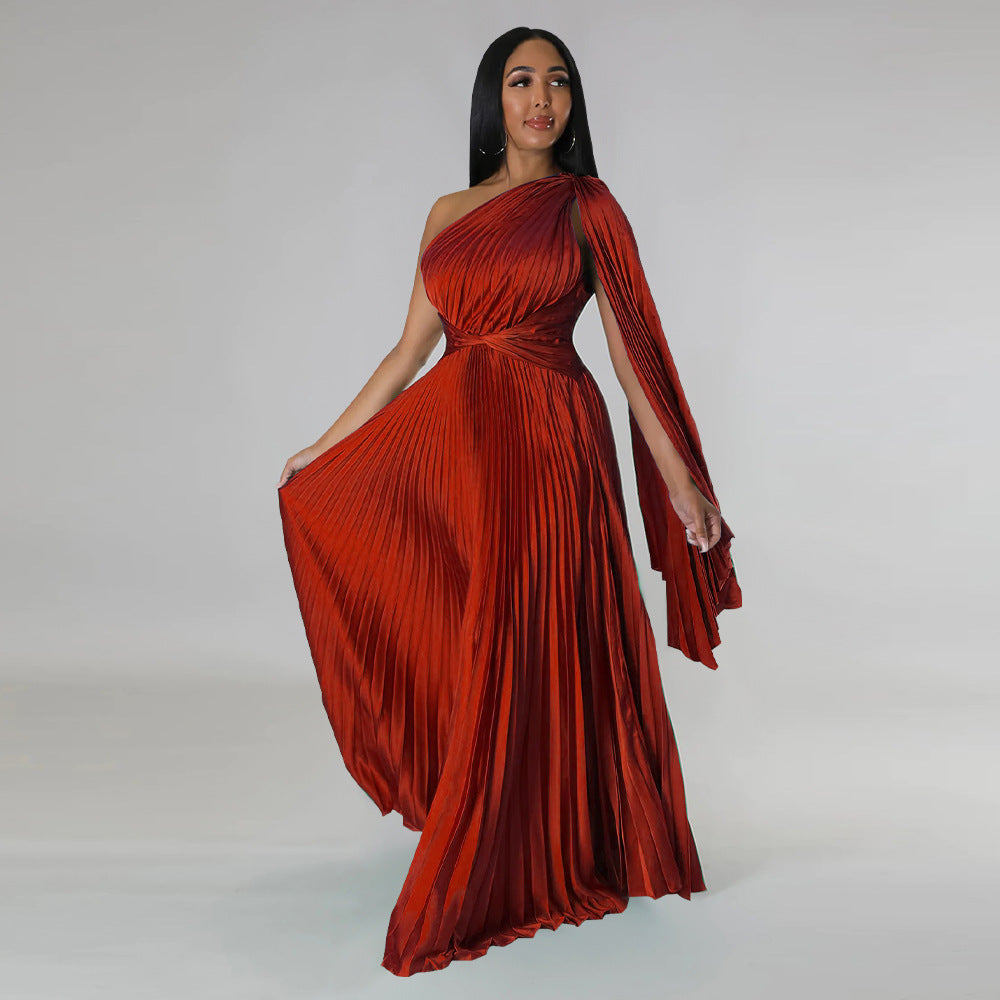 LADIES ONE SHOULDER DRESS BLACK / GREEN / GOLD / BLUE / RED (SIZE S - 2XL)