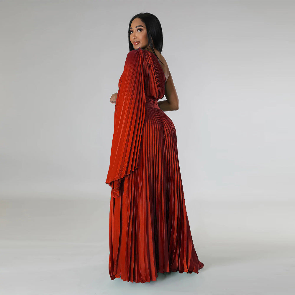 LADIES ONE SHOULDER DRESS BLACK / GREEN / GOLD / BLUE / RED (SIZE S - 2XL)