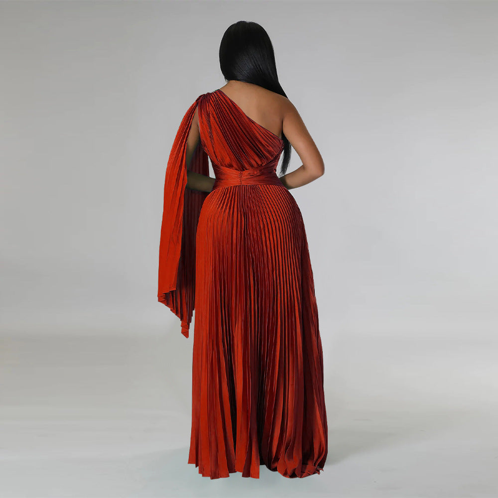 LADIES ONE SHOULDER DRESS BLACK / GREEN / GOLD / BLUE / RED (SIZE S - 2XL)