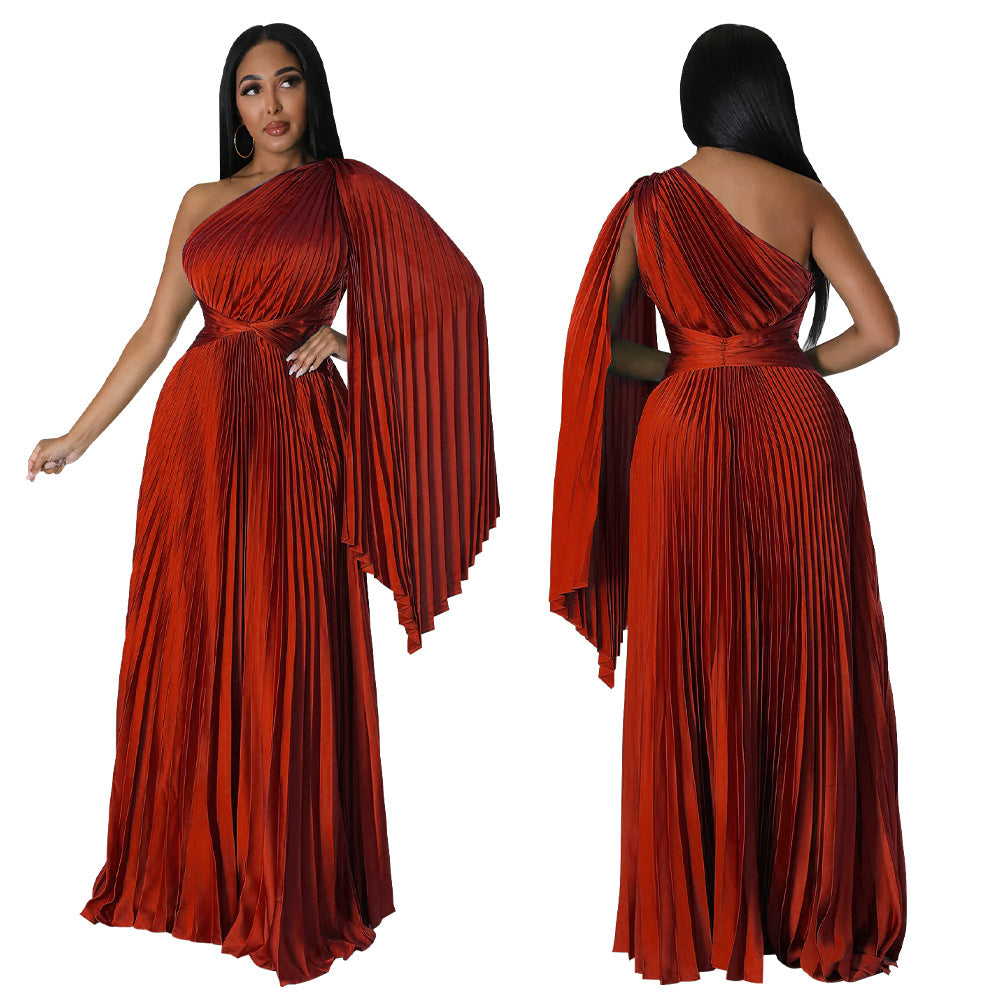 LADIES ONE SHOULDER DRESS BLACK / GREEN / GOLD / BLUE / RED (SIZE S - 2XL)