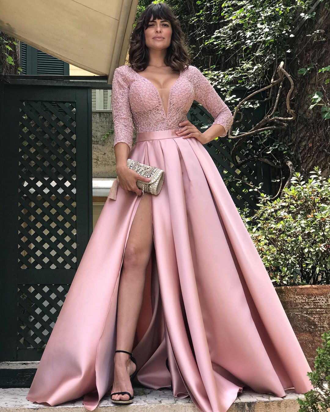 LADIES LONG EVENING / PARTY DRESS WITH SLIT (PINK / RED / BLACK / BRIGHT BLUE / NAVY BLUE / BLUE (SIZE S - 2XL)