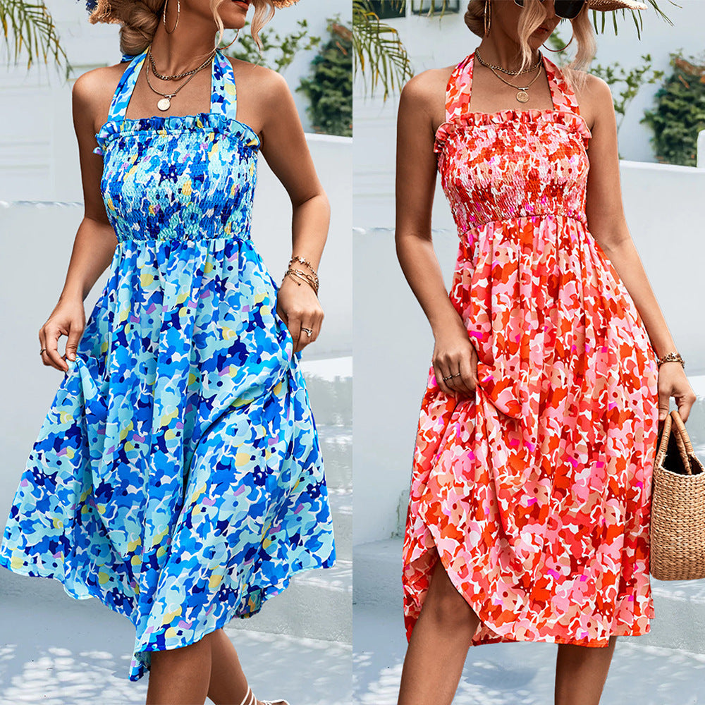 LADIES HALTER NECK DRESS BLUE (SIZE S - XL)