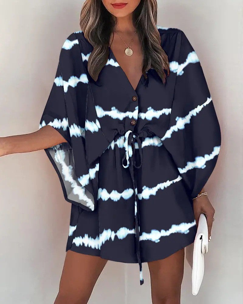 LADIES DRESS BLACK BLUE AND WHITE (SIZE S - 2XL)