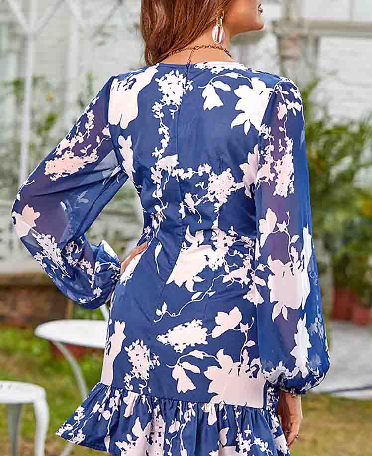 LADIES V NECK DRESS BLUE (SIZE S - XL)