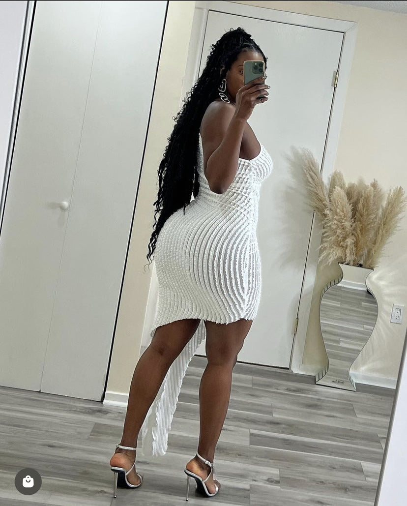 LADIES ONE SHOULDER DRESS WHITE / PINK / CHAMPAGNE (SIZE S - 2XL)