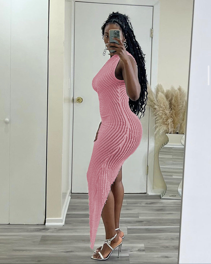 LADIES ONE SHOULDER DRESS WHITE / PINK / CHAMPAGNE (SIZE S - 2XL)